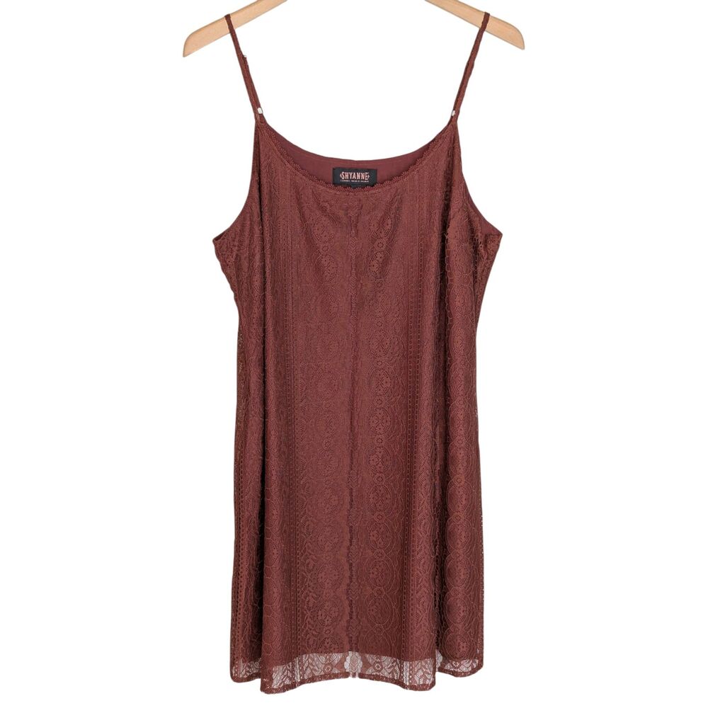 Shyanne Women's Lace Slip Mini Dress Sz L Sexy Cowgirl Brown Lined Western Date - Picture 3 of 10